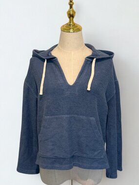 Marine Layer Playa Hoodie Blue Cotton Slub Beach Pullover - Small